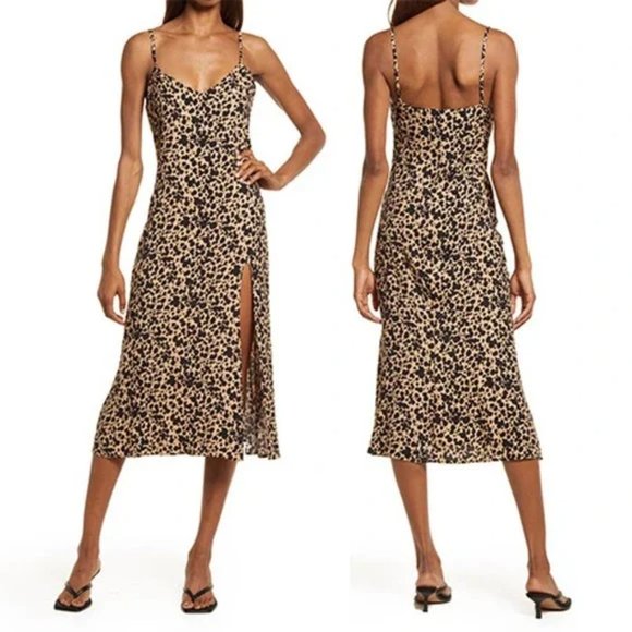 Reformation Dresses & Skirts - Reformation Crimini Animal Print V Neck Spaghetti Slip Dress Brown Size: 8 NWOT